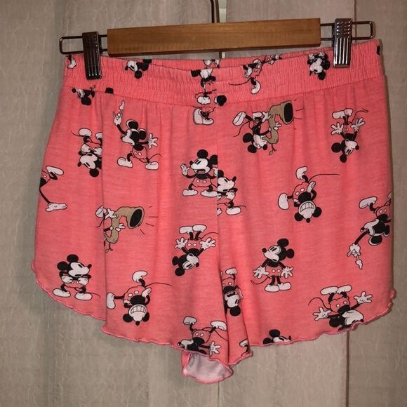 Disney 0-2 XS Coral Black White Mickey Mouse Short Sleeve Top & Shorts PJ Set - Picture 7 of 12
